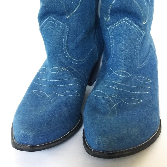 Chambray Denim Jean Western Cowboy Boots Sz 6 - Picture 4 of 6